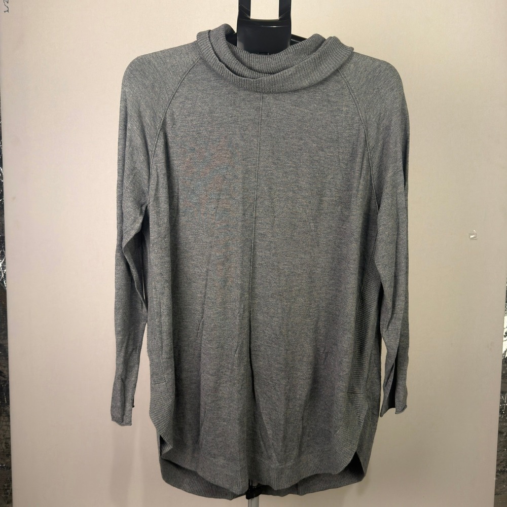 Caslon Women Gray Cowl Neck Raglan Sleeve Tunic Sweater Large Heathered Knit